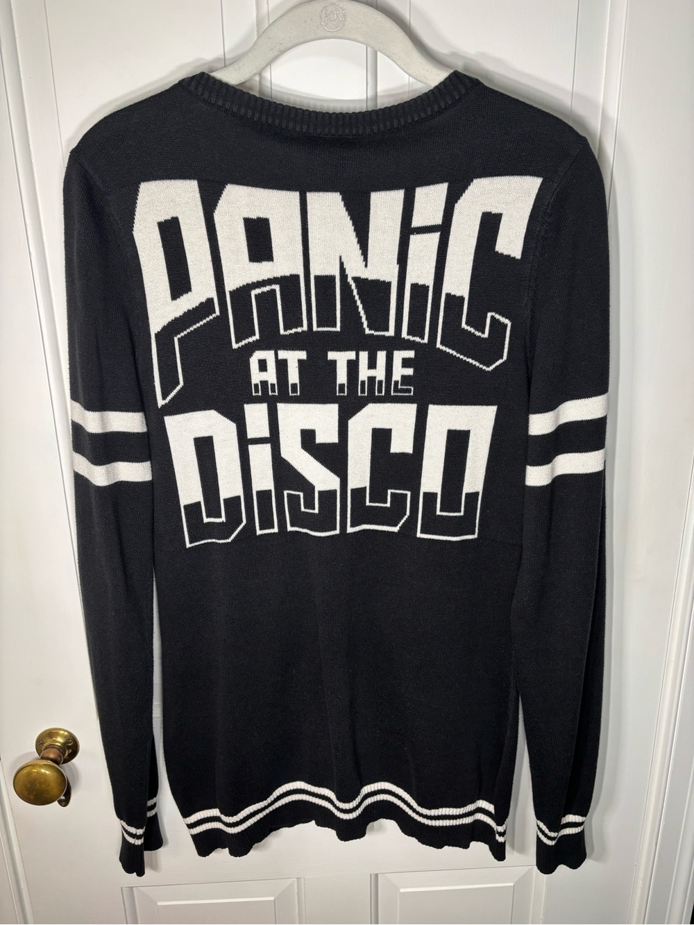 Panic! At the Disco Black White V-Neck Button Cardigan Sweater Large Juniors